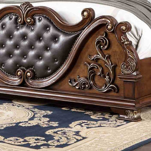 English Elm Pearl White Queen Bed Baroque Carved Tufted Headboard Formal Master Bedroom Statement B2741S00811