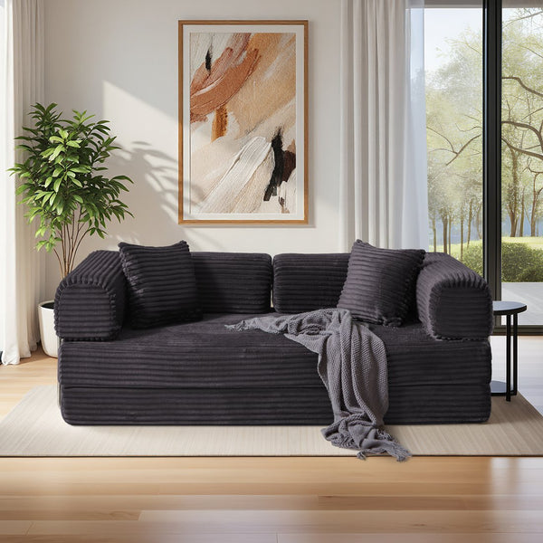 English Elm Compression Foldable Floor Sofa Bed Corduroy Futon with Foam Support for Small Spaces Dark Gray W3716P379184
