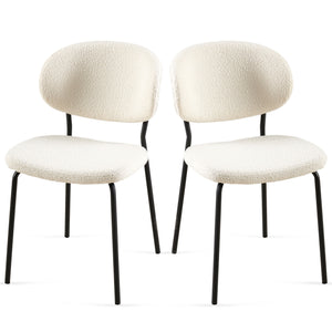 English Elm Beige Boucle Dining Chairs Set Of 2 – Cozy Mid-Century Modern Kitchen Chairs With Curved Backrest W1164P195055