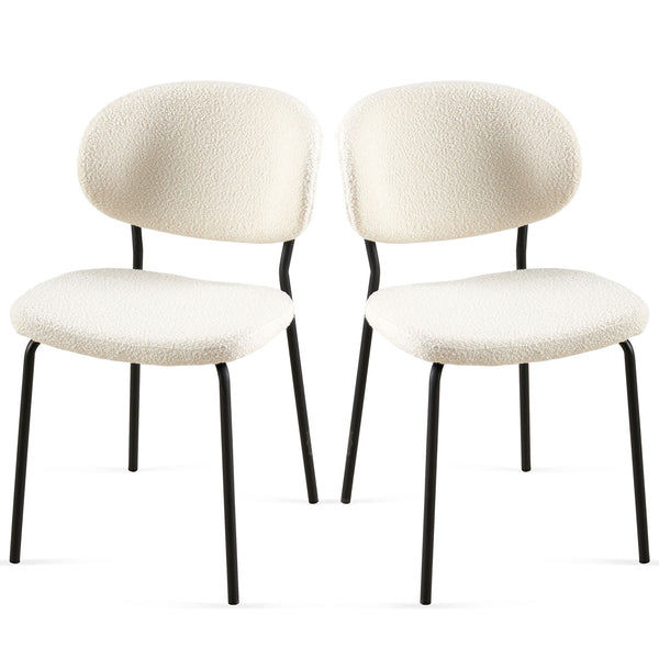 English Elm Beige Boucle Dining Chairs Set Of 2 – Cozy Mid-Century Modern Kitchen Chairs With Curved Backrest W1164P195055