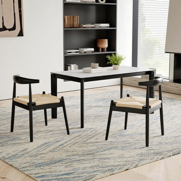 English Elm Weave Dining Chairs Set Of 2 - Mid-Century Modern Oak Frame With Handwoven Seat For Stylish Spaces T3623P371947-GIGA