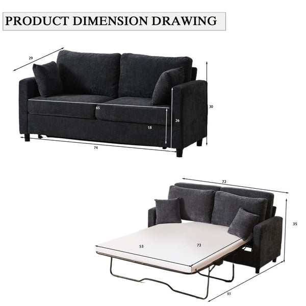 English Elm Sleeper Sofa Bed - Modern 2-Seater Pull-Out Couch With Memory Foam Mattress For Small Spaces W3696S00004-GIGA