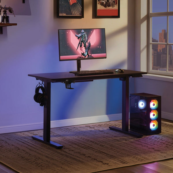 OSP Home Furnishings Primo Electric Standing Desk with Led Lighting Steel Frame and Built-in Cable Management PMO4824GD-BCF