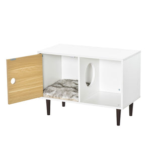 English Elm Pawhut Stylish Wooden Cat House With Soft Cushion, Elevated Pet Condo & Functional Storage Table W2225P173764-GIGA