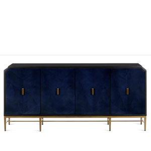 Kallista Blue Credenza - Elegant Dark Sapphire Finish with Antique Brass Accents for Sophisticated Spaces
