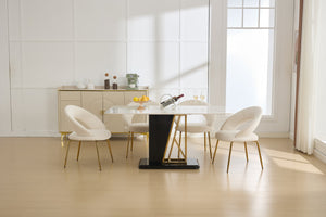 English Elm 061-Set Of 1 Elegant White Velvet Dining Chair With Curved Backrest & Luxe Gold Metal Legs For Style W527P255475