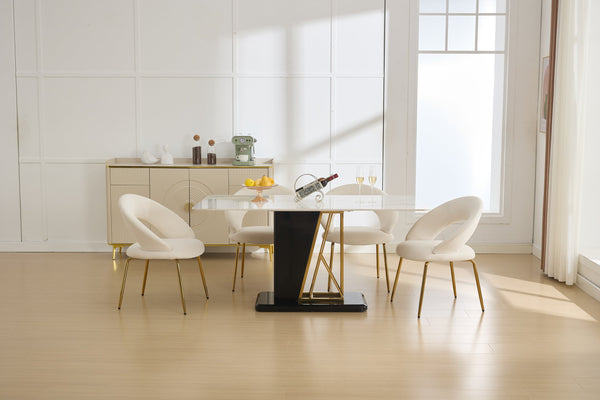 English Elm 061-Set Of 1 Elegant White Velvet Dining Chair With Curved Backrest & Luxe Gold Metal Legs For Style W527P255475