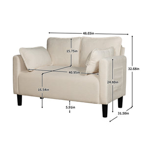 English Elm 48" Corduroy Compact Loveseat with Side Pocket Solid Wood Frame for Small Spaces Beige W2715P409864