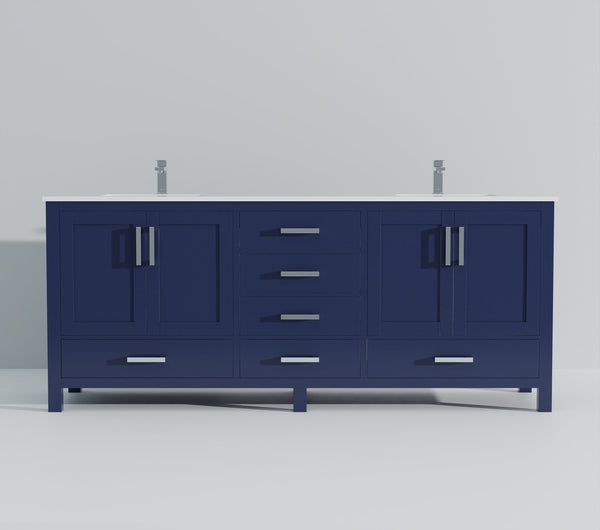 English Elm Navy Blue Double Bath Vanity With Cultured Marble Top & Faucet Set - Stylish Storage Solution! B2731P259167