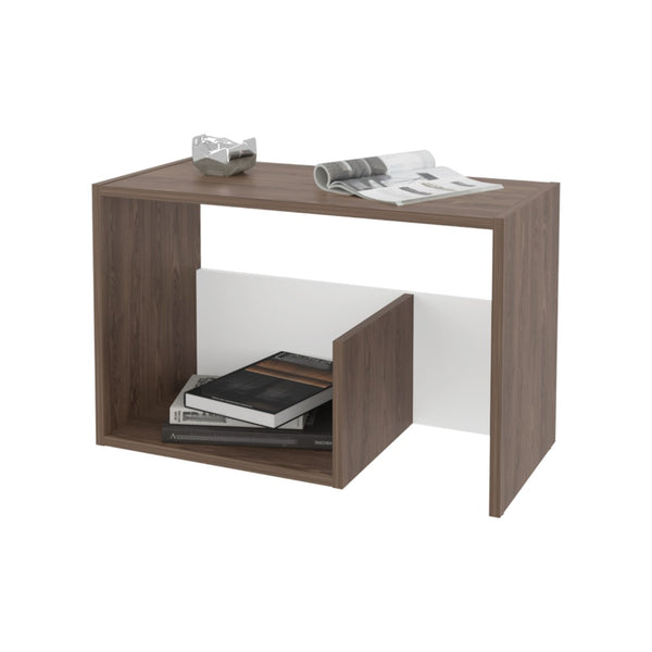 English Elm Vega Side Table In Dark Walnut & White Melamine - Stylish Open Storage For Modern Spaces B128P287509-GIGA