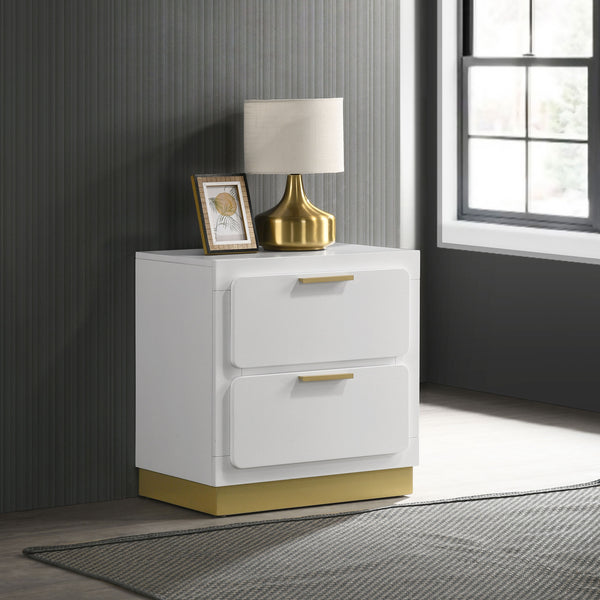English Elm Modern Luxury two-drawer nightstand with metallic accents, rounded fronts, sturdy 44lb drawers and chic appeal Gold,White 25.2 L x 18.11 W x 26.97 H B011P362583