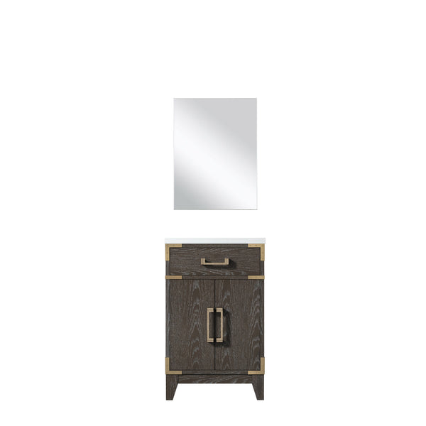 English Elm Brown Oak Single Bath Vanity With Acrylic Countertop & Mirror – Perfect For Compact Spaces! B2731S01449