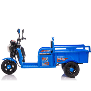 English Elm 12v Kids Electric Cargo Trike with Led Lights Wide Seat Anti-slip Wheels Toddler Ride On Blue W1578P336050