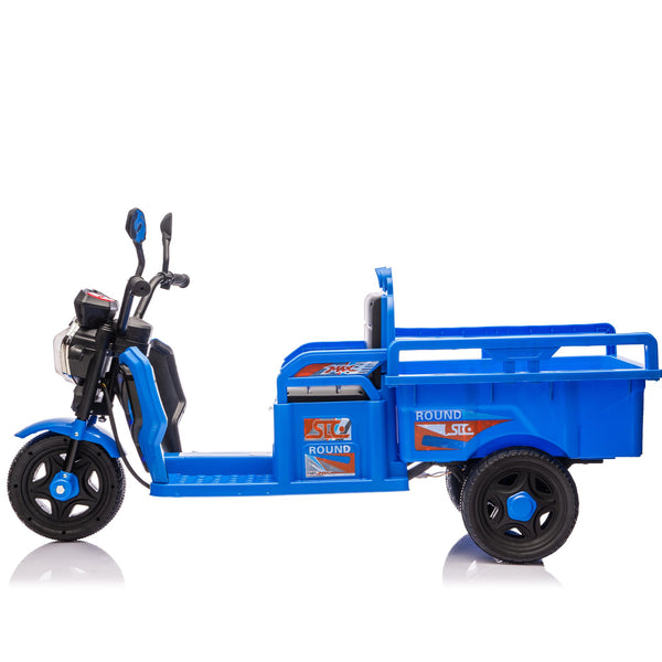 English Elm 12v Kids Electric Cargo Trike with Led Lights Wide Seat Anti-slip Wheels Toddler Ride On Blue W1578P336050
