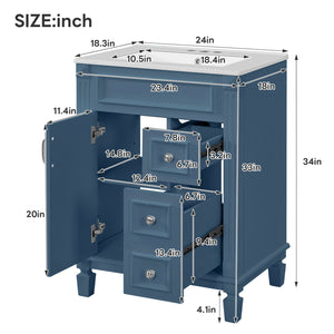 English Elm 24" French Inspired Bathroom Vanity with Ceramic Basin Soft Close Cabinet and 2 Drawers N710P318989C
