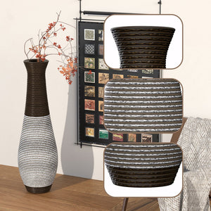 English Elm 39-Inch Tall Standing Designer Floor Vase with Brushed Gold Accents, Durable PVC Rattan Texture, Elegant Home Accent Black+ Gray W2796P193948