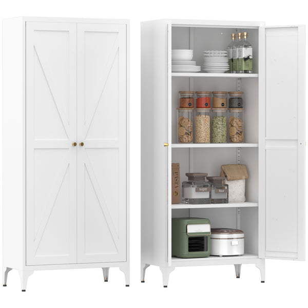 English Elm [metal Adjustable] Tall Steel Pantry Cabinet with Gold Handles and Four Shelves for Any Room White T3625P366651