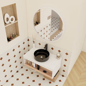 English Elm 36" Floating Bathroom Vanity Light Oak Modular Cabinet with Gel Coat Integrated Sink White + Light Oak,White+Black W3450S00065