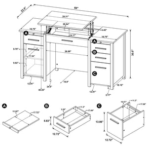 English Elm Rayna White High Gloss Lift-Top 60" Office Desk with 4 Easy-Glide Drawers & Brushed Zinc Hardware B062P351422