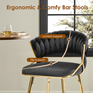 English Elm Counter Height Stools Set of 2 Mid-century Metal Legs Ergonomic Kitchen Island Seating Black T3623P430871