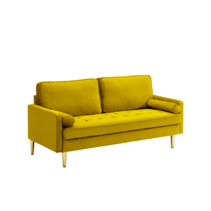 English Elm 65-inch minimalist velvet loveseat with gold metal legs, thick cushions, solid pine frame, 800lb capacity Yellow W2795P247575