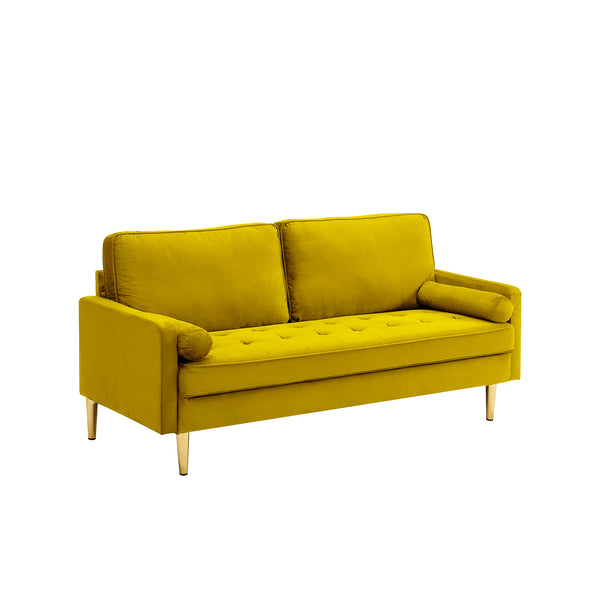 English Elm 65-inch minimalist velvet loveseat with gold metal legs, thick cushions, solid pine frame, 800lb capacity Yellow W2795P247575