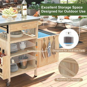 English Elm K&K 40.5" Outdoor Grill Cart with 201 Stainless Top, Solid Fir Storage, Drop Leaf & Lockable Wheels Natural N707P228272Y