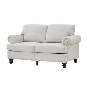 English Elm 59.5" Modern Classic Loveseat Sofa with Storage, Solid Wood Frame, Coil Springs & Removable Covers Beige W1097S00169