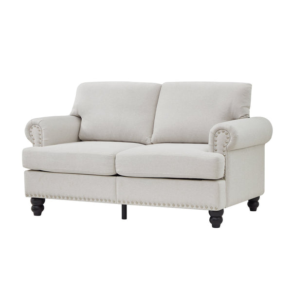English Elm 59.5" Modern Classic Loveseat Sofa with Storage, Solid Wood Frame, Coil Springs & Removable Covers Beige W1097S00169