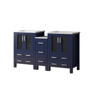 English Elm Navy Double Bath Vanity 60" W with Side Cabinet & White Ceramic Top — Solid Wood, Soft-Close, Durable Storage B2731S00611
