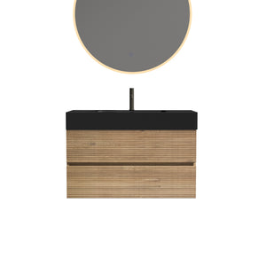 English Elm 36' Wall-Mounted Vanity with Oak & Walnut Grille, Soft-Closing Drawers, 20% More Storage, Eco-Friendly Finish W1865S00166
