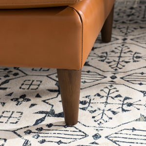 English Elm Mid-Century Cognac Tufted Leather Sectional with Reversible Chaise, Solid Wood Legs & Cushions B193P200175