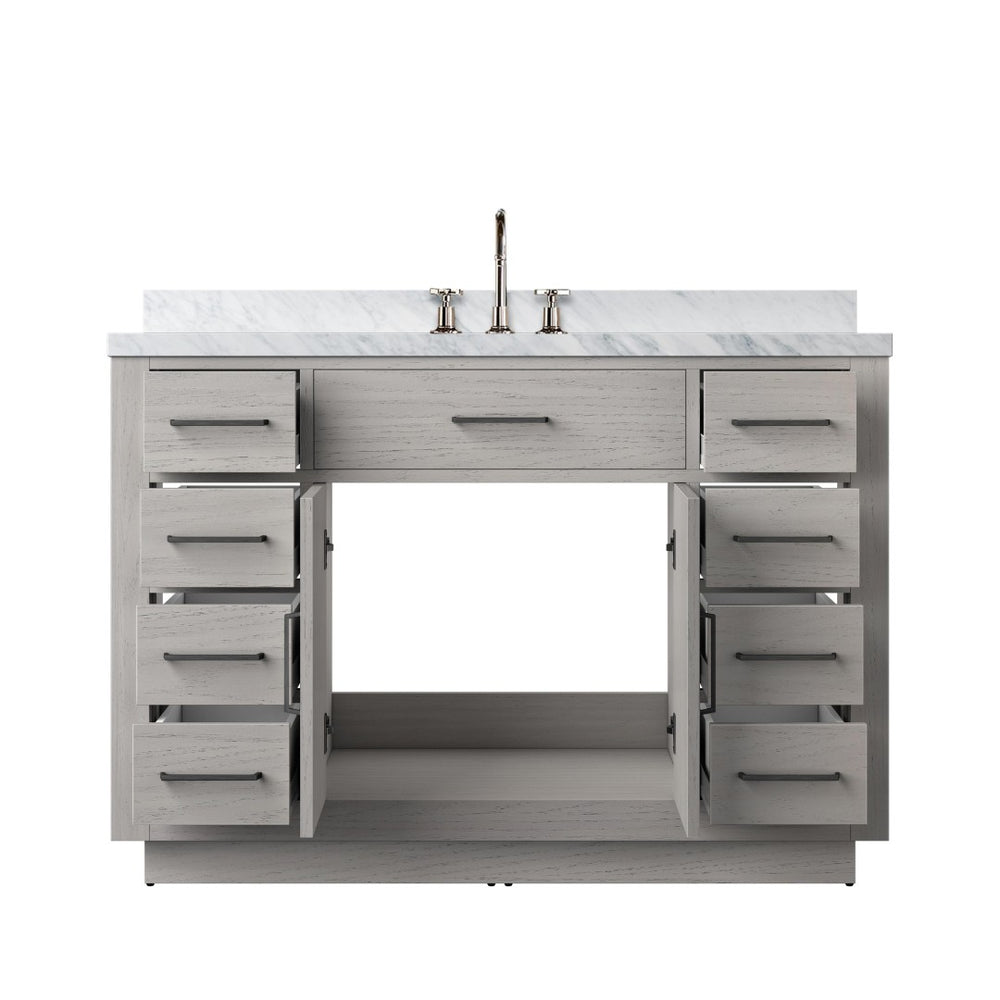 English Elm White Oak Single Bath Vanity With Carrara Marble Top & Chrome Faucet - Elegant 48" Design B2731P257726-GIGA