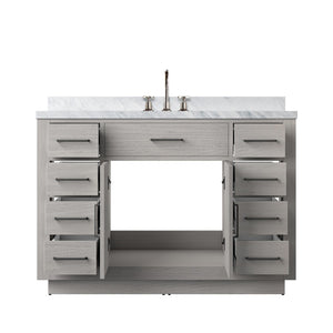 English Elm White Oak Single Bath Vanity With Carrara Marble Top & Chrome Faucet - Elegant 48" Design B2731P257726-GIGA