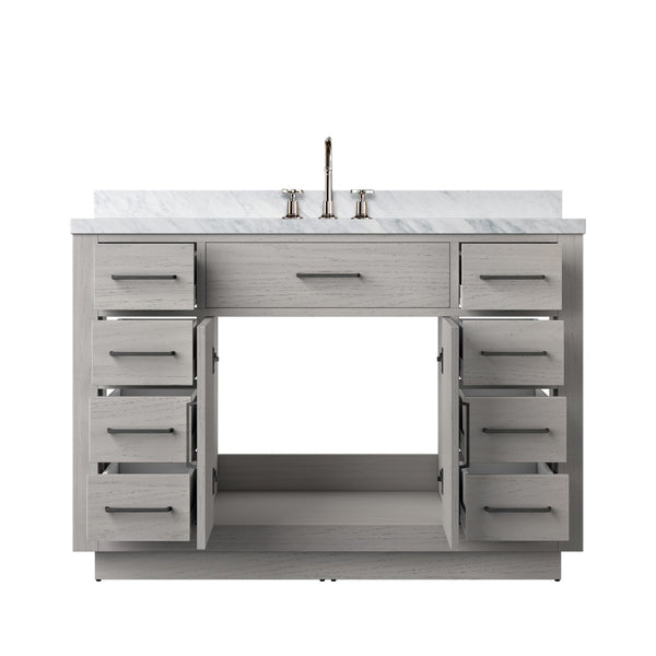 English Elm White Oak Single Bath Vanity With Carrara Marble Top & Chrome Faucet - Elegant 48" Design B2731P257726-GIGA