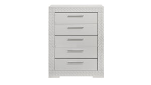 English Elm Blanca King 5-Piece Bedroom Set with LED Headboard, White Lacquer Finish, Quilted Accents & Storage B009S01392