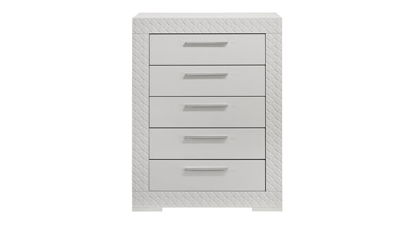 English Elm Blanca King 5-Piece Bedroom Set with LED Headboard, White Lacquer Finish, Quilted Accents & Storage B009S01392
