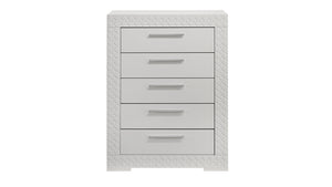 English Elm Blanca Modern 5-Drawer Chest In White Lacquer With Quilted Panels For Stylish Bedroom Storage Solutions B009P243272