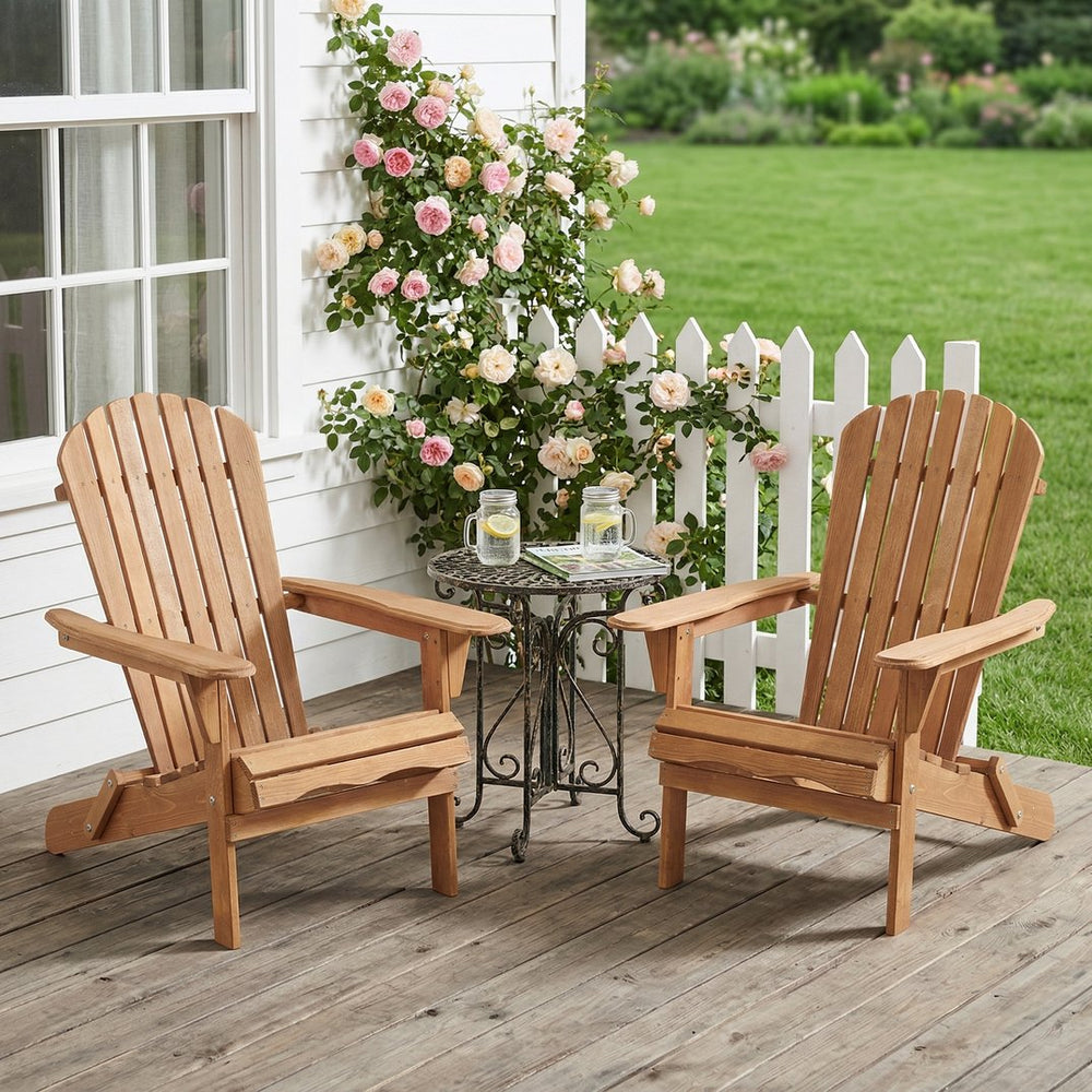 English Elm Outdoor Solid Hemlock Adirondack Chair Set Two Foldable Slatted Patio Seats W2640P400927