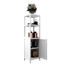 English Elm A 52ft White Linen Tower Bamboo Storage Cabinet — Slim Tall Freestanding Organizer for Small Spaces W2207P242507