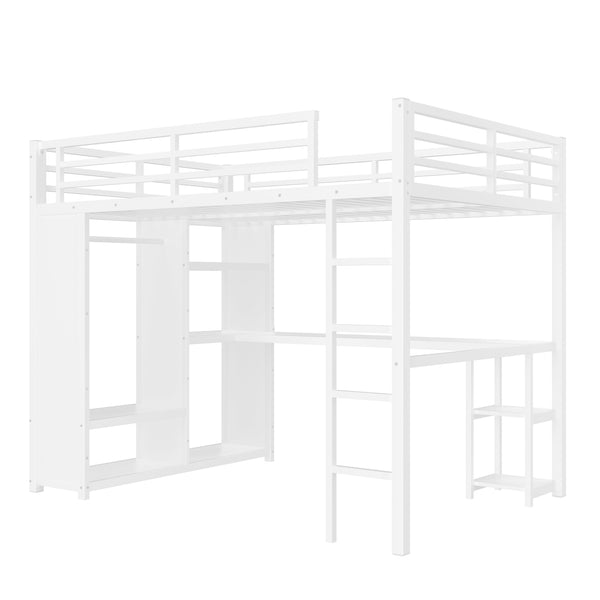 English Elm Metal Twin Xl Loft Bed with L Shaped Desk Wardrobe and Storage for Teens W1580S00401