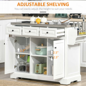 English Elm HOMCOM Stainless Steel Top Rolling Kitchen Island Cart with Drawers, Spice Rack, Cabinets, White W2225P200673
