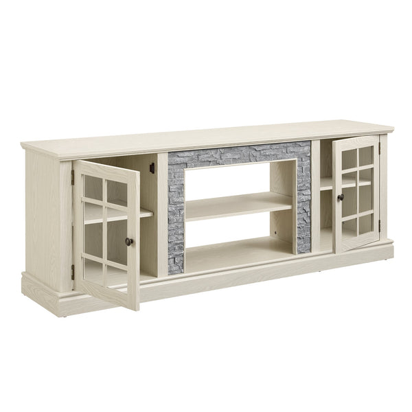 English Elm 70" Modern TV Stand with Faux Stone Top, Spacious 2-Door Media Console with Cable Management and Adjustable Shelves, Vintage Metal Handles, Durable MDF Construction for Living Room Entertainment (Fits up to 75") White W2275P342690