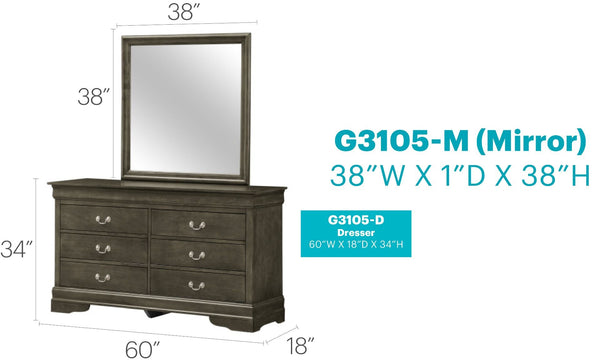 English Elm Louis Elegant 38-inch Vanity Mirror with Low-Distortion Glass and Warm Wood Veneer Frame for Décor Gray 40 L x 39 W x 2 H B078108184