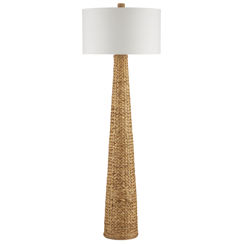 Birdsong Coastal Floor Lamp - Artisan Woven Water Hyacinth with Off-White Linen Shade, 67.25" Tall