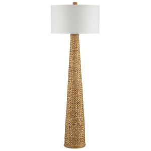 Birdsong Coastal Floor Lamp - Artisan Woven Water Hyacinth with Off-White Linen Shade, 67.25" Tall