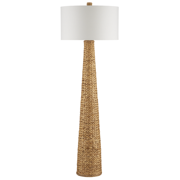 Birdsong Coastal Floor Lamp - Artisan Woven Water Hyacinth with Off-White Linen Shade, 67.25" Tall
