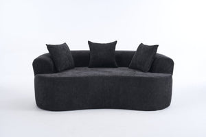 English Elm Crescent-shaped Curved Chenille Loveseat Low Profile Deep Seat Modern Living Room Sofa Black W5188P450347