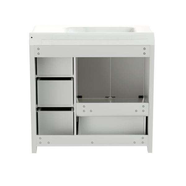English Elm 36'' 36" Modern Bathroom Vanity with Ceramic Undermount Sink, White Cabinet, 2 Doors & 4 Drawers, Sturdy W1162S00012