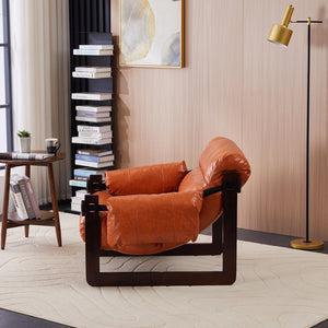 English Elm Medieval premium lounge chair with oil-waxed leather, removable cushion, mortise & tenon frame stability Retro Orange W2989P328541